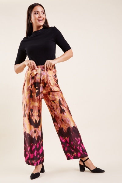 Contrasted Printed Straight Leg Trousers