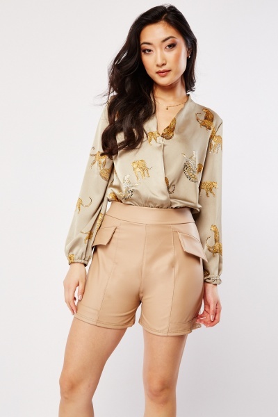Image of Faux Leather Smart Shorts