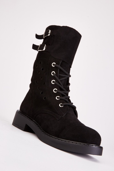 Perforated Suedette Boots
