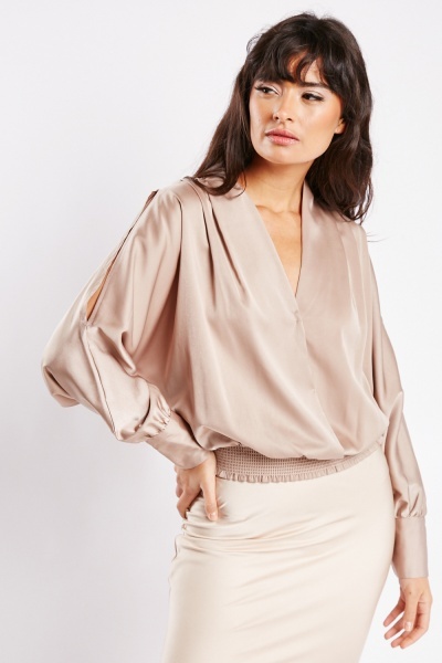 Image of Wrap Silky Blue Blouse