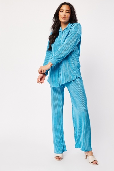 Image of Plisse Blouse And Trousers Set