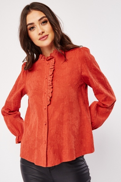 Image of Broderie Neck Cotton Blouse