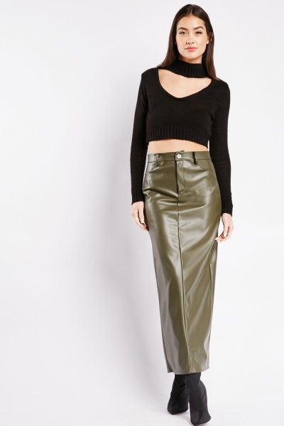Image of High Waist Faux Leather Maxi Skirt