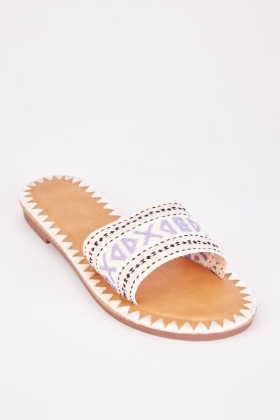 Stitched Aztec Pattern Slide Sandals