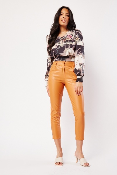Image of Faux Leather Tapered Trousers