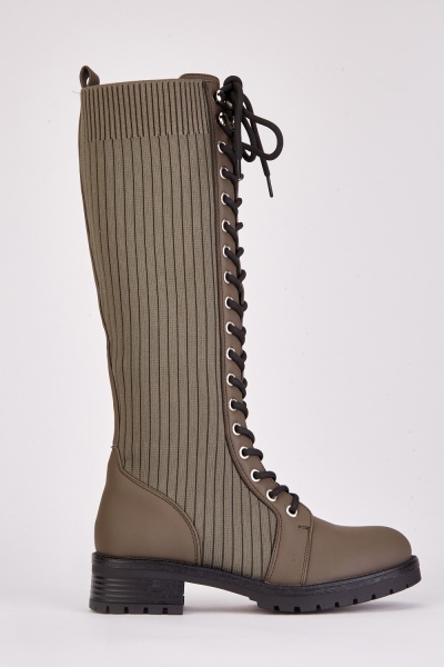 Image of Rib Sock Contrast Lace Up Boots