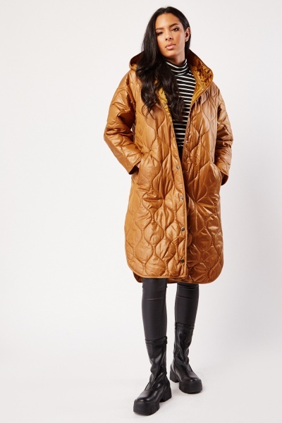 Image of Quilted Hooded Midi Jacket