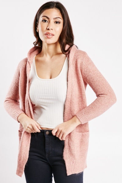 Image of Shimmery Hooded Knit Cardigan