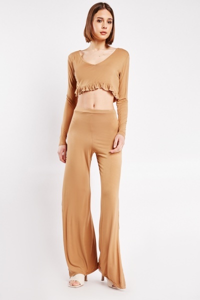 Image of Jersey Ruffle Top And Trousers Set