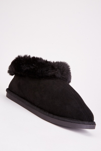 Image of Fluffy Trim Black Slippers