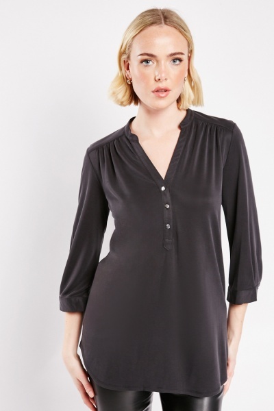 Image of Half Buttoned Charcoal Blouse