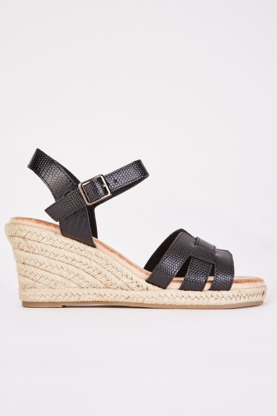 Mock Croc Strap Wedge Sandals