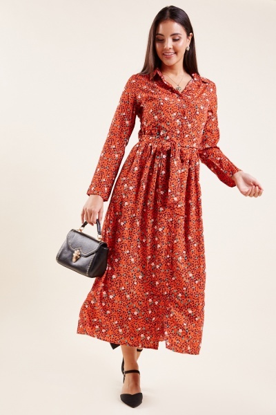 All Over Printed Long Sleeve Maxi Dress