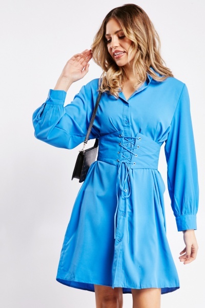 Lace Up Belted Shirt Dress