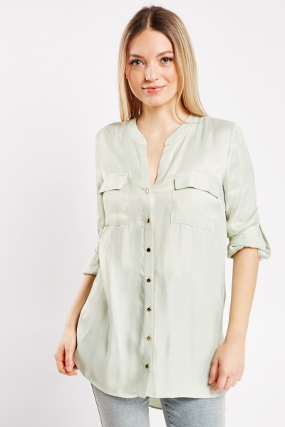 Image of Pocket Flaps Front Silky Blouse