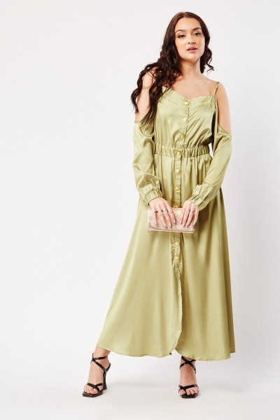 Image of Cold Shoulder Sateen Maxi Dress