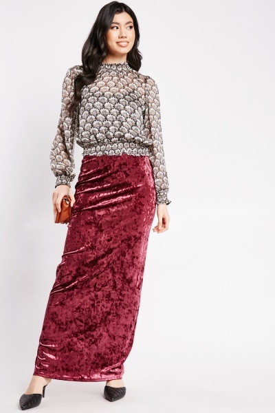 Image of Crushed Velveteen Maxi Skirt