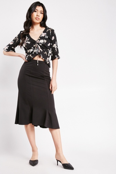 Panelled Plain Godet Skirt