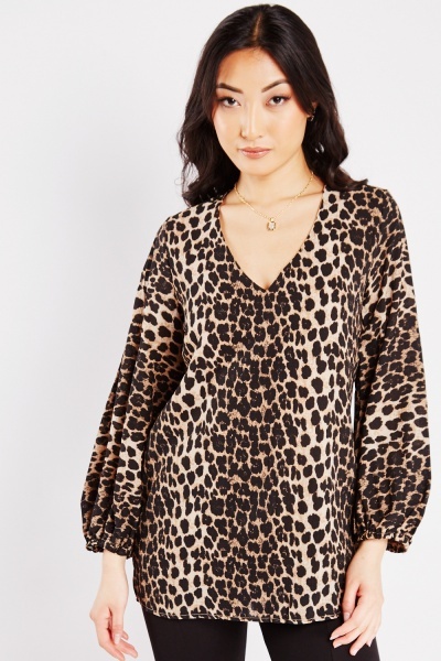 Image of V Neck Leopard Print Blouse