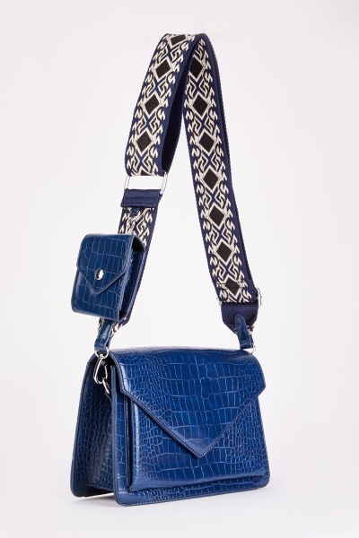 Image of Contrast Shoulder Strap Mock Croc Bag