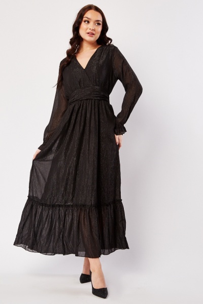 Image of Ruffle Hem Sheer Lurex Maxi Dress