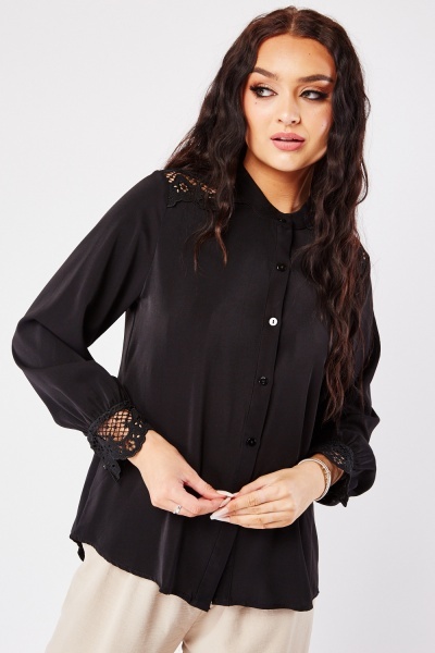 Image of Laser Cut Lace Trim Blouse