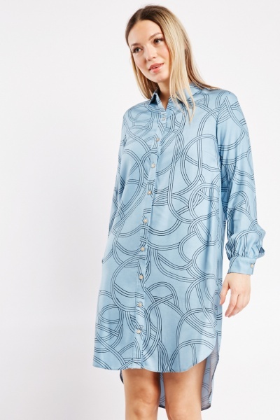 Image of Printed Dip Hem Shirt Dress