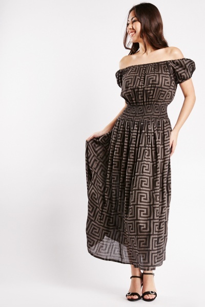 Geometric Print Off Shoulder Dress