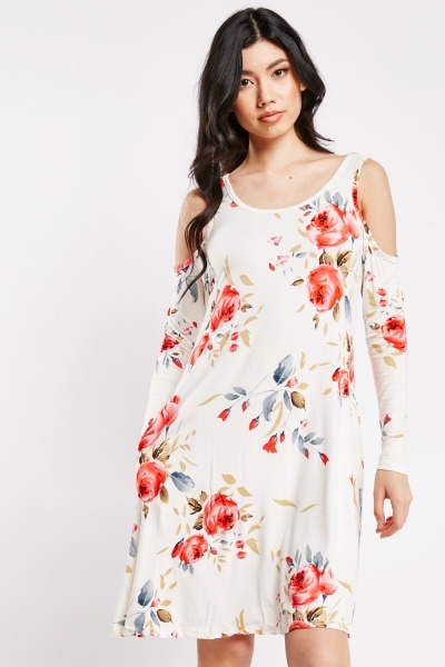 Floral Print Cold Shoulder Dress