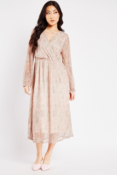 Image of Speckled Print Mesh Overlay Dress