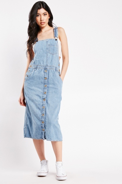 Button Front Dungaree Dress