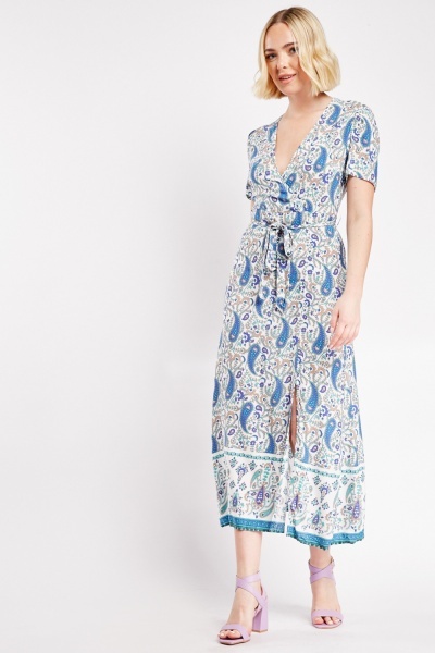 Paisley Print Wrap Maxi Dress