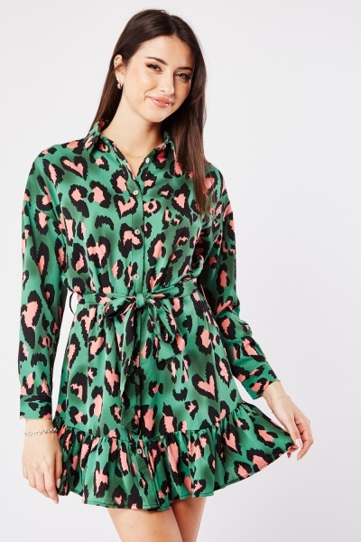 Ruffle Hem Leopard Print Dress