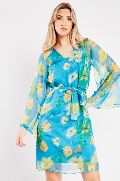 Image of Printed Sheer Chiffon Dress