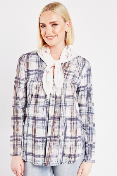 Image of Gathered Smock Checkered Blouse