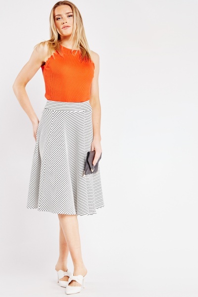 Image of Striped Flared Swing Skirt