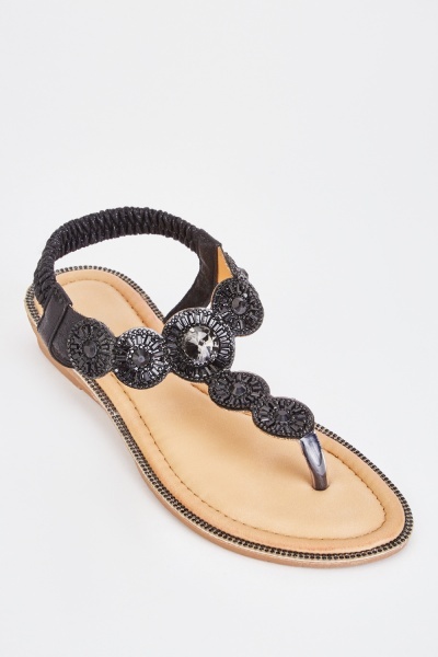 Embellished Elasticated Back Thong Sandal