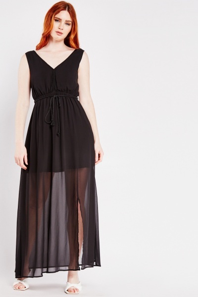 Image of Rope Belted Sheer Maxi Dress