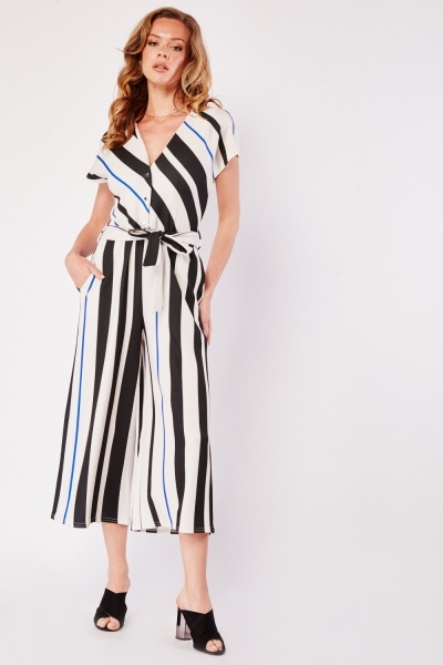 Image of Striped Short Sleeve Jumpsuit