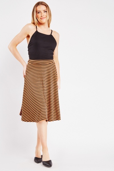 Image of Striped Midi Swing Skirt