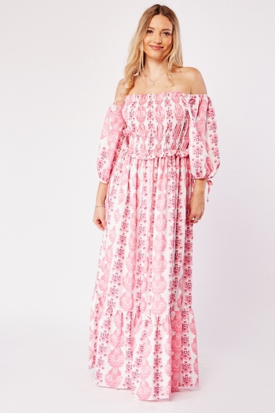 Image of Printed Off Shoulder Maxi Dress