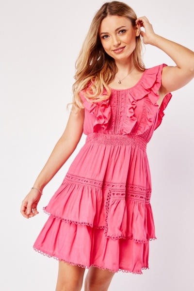 Image of Crochet Trim Mini Layered Dress