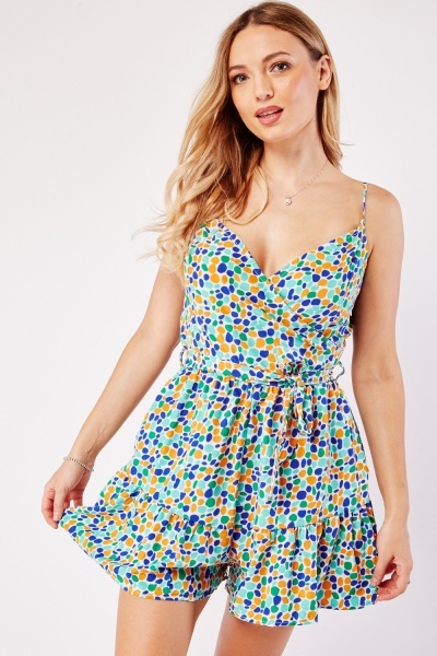 Image of Printed Strappy Flared Playsuit