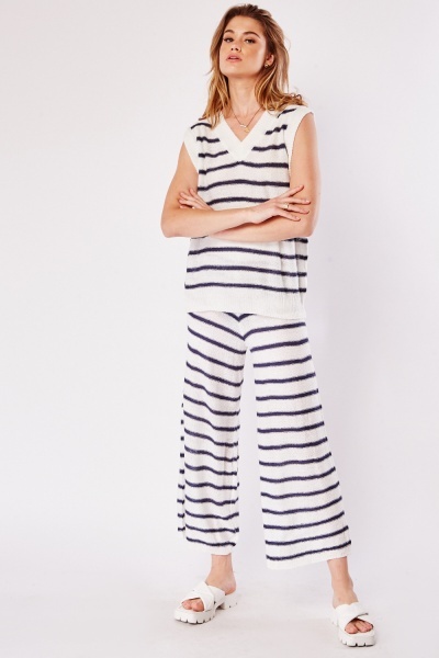 Image of Striped Knit Top And Trousers Set