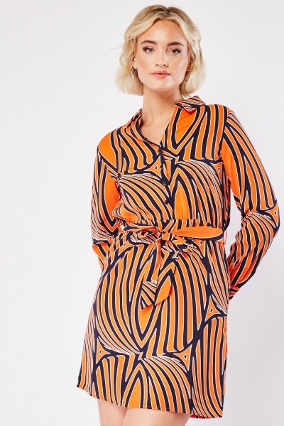 Image of Illusion Stripe Print Shirt Dress