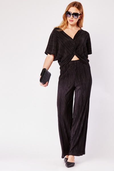 Image of Twisted Front Plisse Top And Trousers Set