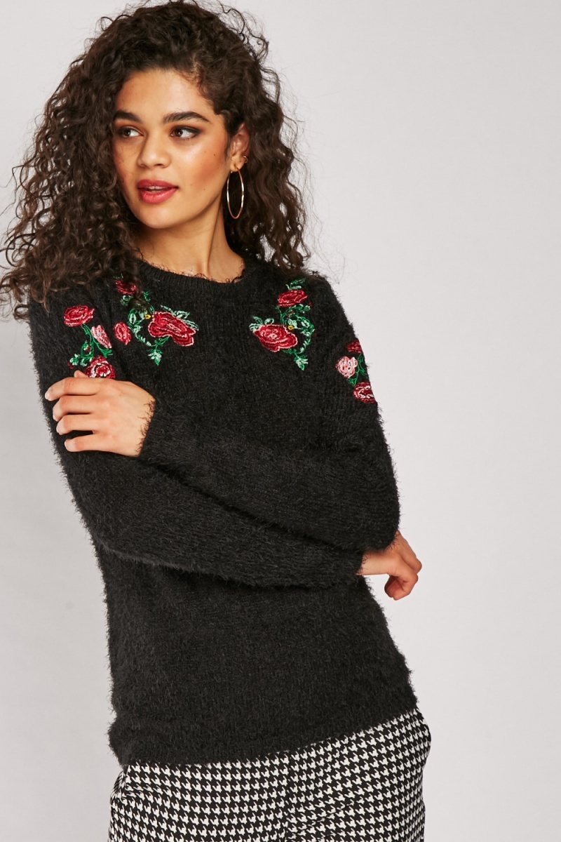 rose embroidered sweater