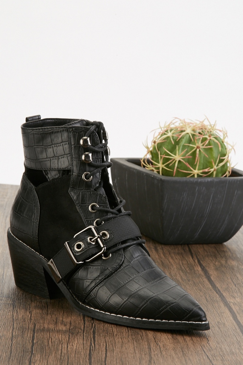 croc buckle boots