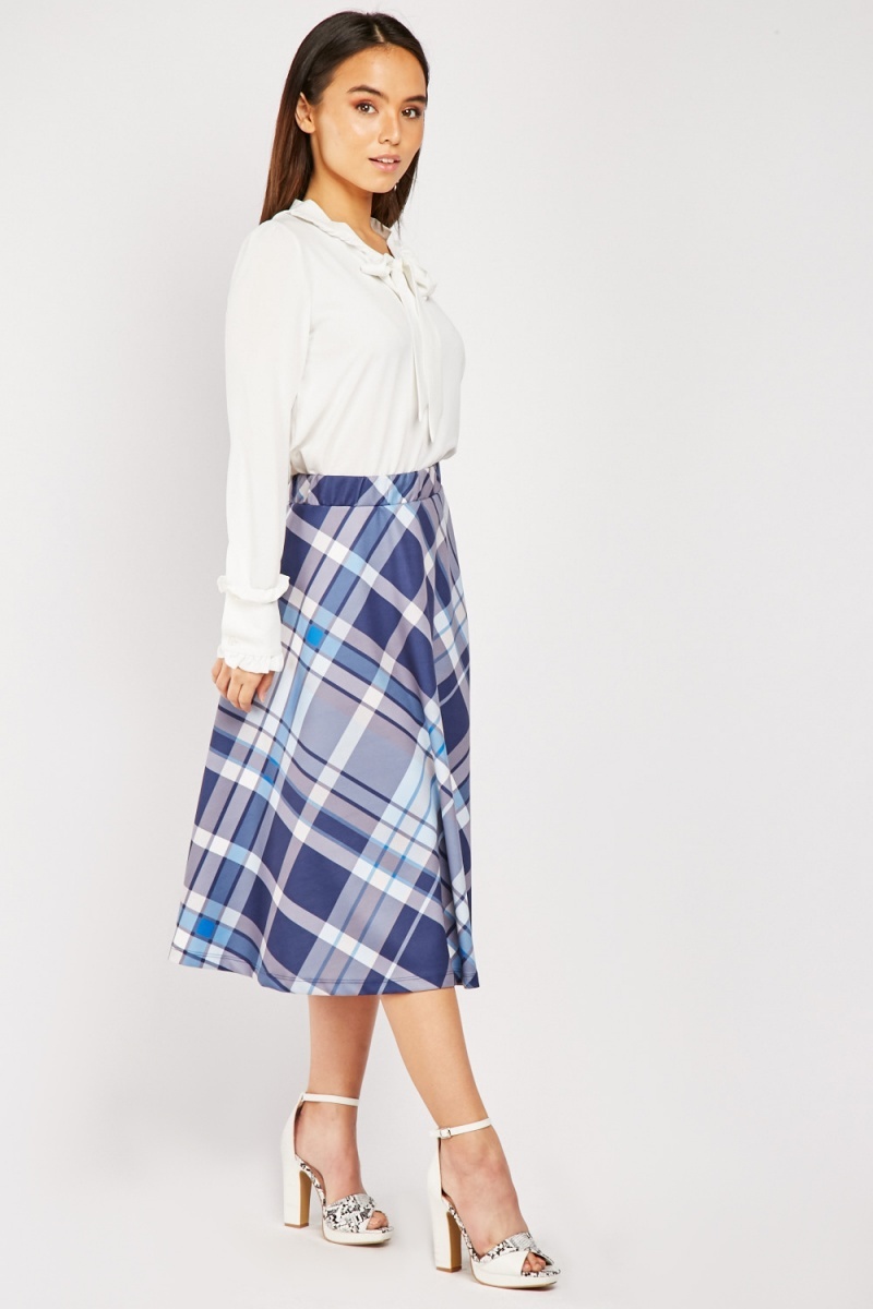 plaid circle midi skirt