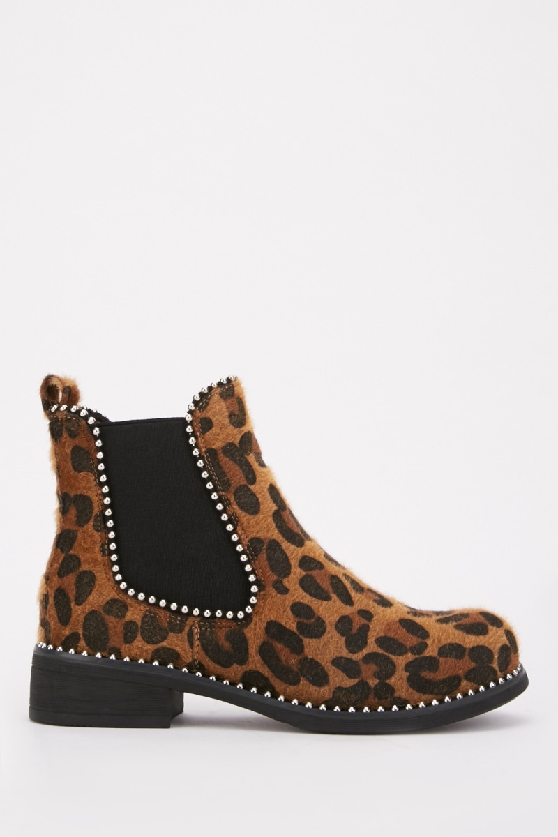 leopard print studded boots